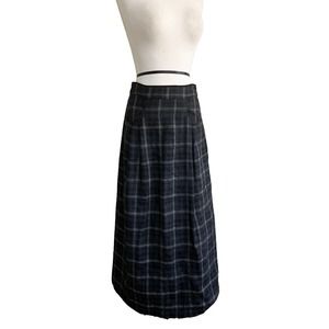 Poetry Long Midi Plaid Skirt Black Slip Pockets Back Zip A-Lined Size US4
